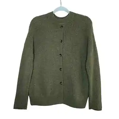 J. Crew Point Sur Waffle Button Back Wool Sweater Green Small Knit Crewneck  • $40