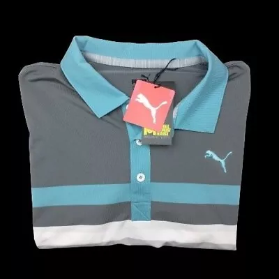 Puma Golf Polo Shirt Mens Large Blue Gray Mattr One Way Performance Tennis NEW • $24.97