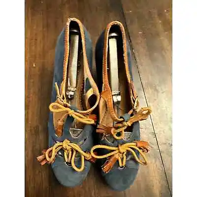 Womens Anthropologie 8.5B Miss Albright Land & Sea Blue Suede High Heel Shoes  • $40