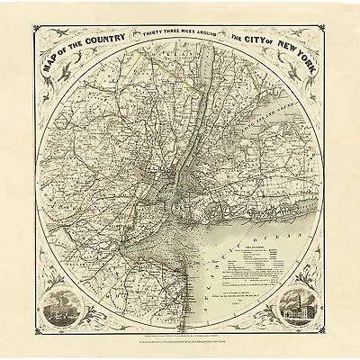 New York City 1893 Round Map Art Print Or Gallery Wrapped Canvas Ready To Hang • $54.73
