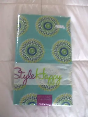 Style Happy Vinyl Flannel Back Tablecloth 60 X102  Blues Greens Yellow NEW OPKG • $12.95