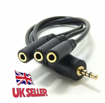 3 Way Audio Splitter Cable Male - 3 X Female 3.5mm Stereo AUX Jack For Headphone • £6