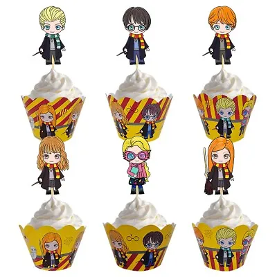 12x Harry Potter Cupcake Wrapper & 12x Topper. Party Lolly Loot Bag Cake Bunting • $13.50