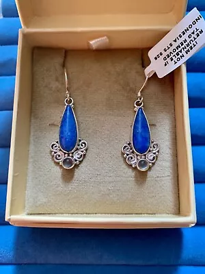 Sajen Silver Lapis Lazuli Rainbow Moonstone Earrings In Sterling - 8.0 Ctw. • $49.99