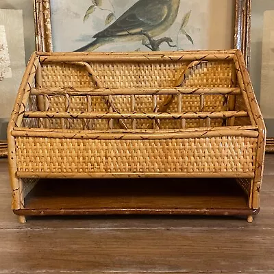 $34.95 • Buy Vintage Wicker Rattan Desk Organizer Letter Tray Holder Boho MCM