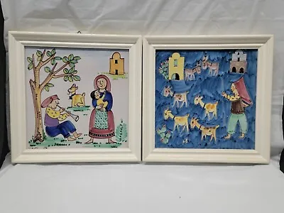 V. PINTO VIETRI ITALIAN POTTERY Wall Hanging Framed Art Tile 12x12 1960s #5472 • $182.75