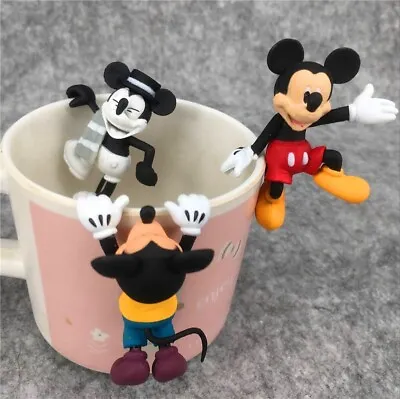 1 Set 3 Mickey Mouse Figures Cup Edge Figurines Cake Topper Ornament Toy 5-6cm • $9.99