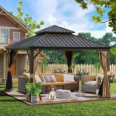 Domi 12' X 12' Hardtop Gazebo Outdoor Aluminum Double Canopy Gazebo Curtains&Net • $1282.48