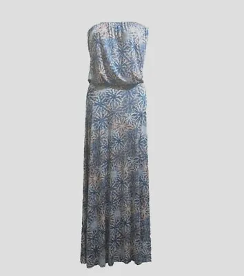 VERONICA M Strapless Dropwaist Blue Peach Stretch Sun Beach Maxi Long Dress-XS • $45