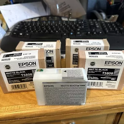 5 T5808 Epson Five Genuine  Stylus Pro 3800/3880 Matte Black Ink • $120.99