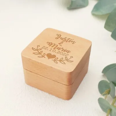 £15.59 • Buy Personalized Wedding Ring Box Proposal Rustic Ring Bearer Jewelry Wooden Box