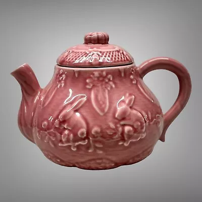 Vintage Bordallo Pinheiro Majolica Pink Rabbit Pattern Teapot With Lid Portugal • $58.48