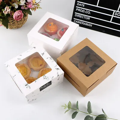 Cupcake Boxes White Brown 4 And 6 Cup Cakes With Removable Trays With Windows • £0.99