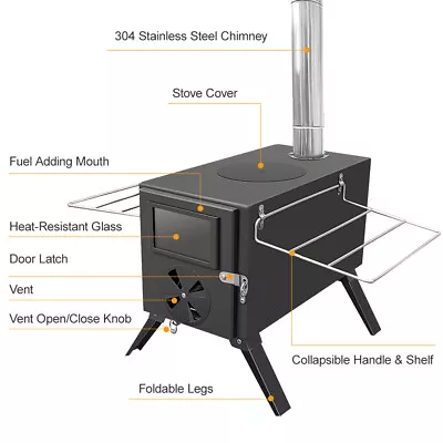 Outdoor Camping Stove Camp Tent Stove Portable Wood Burning Stove With Chimney • $357.77