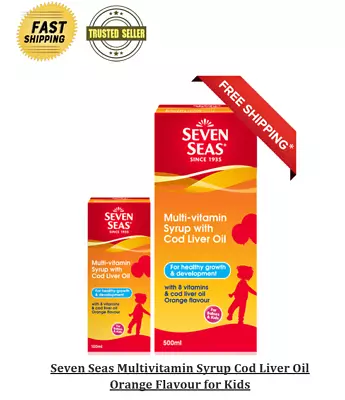$67.90 • Buy 500ml + 100ml Seven Seas Multivitamin Syrup Cod Liver Oil Orange Flavor For Kids