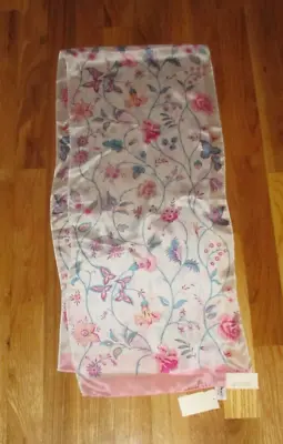 NWT Vintage ECHO Pink Green Floral 100% Silk Oblong Scarf 52  Japan • $22.99