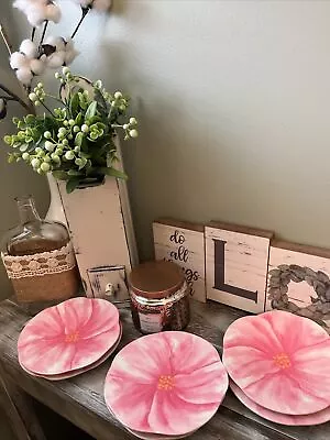 Melamine 6 Pc. 6  Dessert Appetizer Plates Pink Flower Tarhong Direct  NWOT • $22