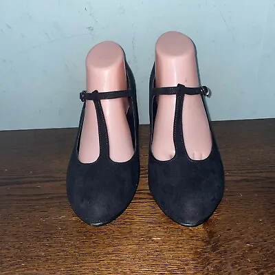 New In Box Black Suedette T-Bar Dressy Shoes EUR 39 • £17