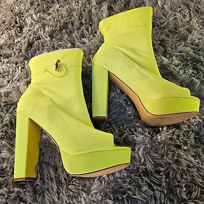 Liliana Women's Size 10 Open Toe Booties Highlighter Yellow • $4.99