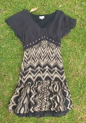 £51.82 • Buy Karen Millen Pure Silk Ruffle Animal Print Layered Skirt Dress Sz 10 Fit 6 8