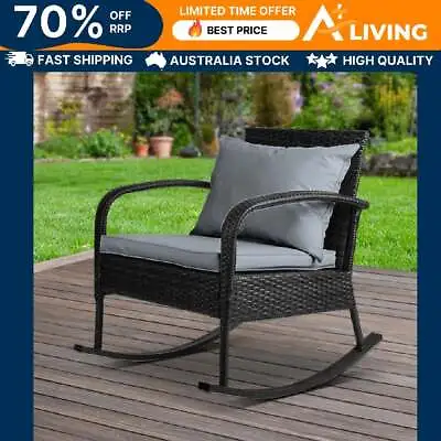 $105.49 • Buy Outdoor Furniture Rocking Chair Wicker Garden Patio Lounge Setting Black