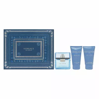 Versace Man Eau Fraiche Men 3 PC Set 1.7 Oz EDT Shower Gel After Shave Balm • $59.90