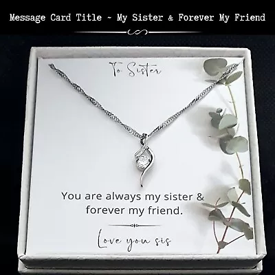 For My Sister From Sister | Sterling Silver Ribbon Pendant Necklace - Message • $23.99