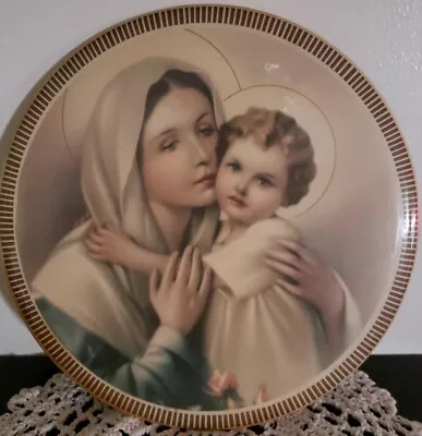 Vintage ~ Madonna & Child ~ Coated ~ Wall Hanging Plaque ~ 9  Diameter • $64