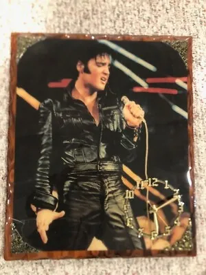 Vintage Elvis Black Leather Outfit Wall Clock Lacquered Wood 19x16 • $40