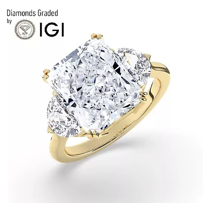 IGI 5CT F/VS1 Solitaire Lab-Grown Radiant Diamond Trilogy Ring18K Yellow Gold • $6684