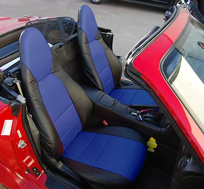 Mazda Miata 2001-2005 Black/blue Leather-like Custom Made Front Seat Covers • $179