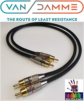 *LC-OFC* Van Damme/Gold RCA Phono Cable Black Braided 1.2m Pair • £15.25