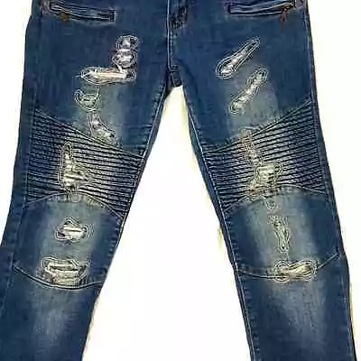 VIP Jeans DARK BLUE Fancy DISTRESSED Skinnies Sz 11/12 • $60