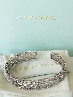 Judith Ripka Diamonique CZ Hinged Cuff Bangle Bracelet 925 Sterling Silver &box • $20.50