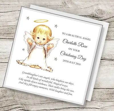 Personalised Handmade Angel Christening Baptism Card Daughter Granddaughter Any • £4.25