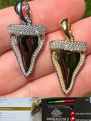 MOISSANITE Shark Tooth Iced Pendant 925 Silver / Gold Plated Hip Hop Necklace • $71.95