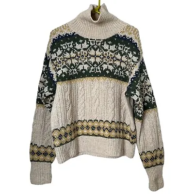 American Eagle Wool Sweater Mens Large Cream Turtleneck Vintage Shetland Nordic • $30.99