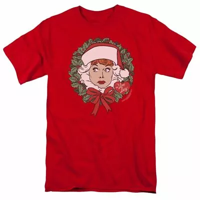 I Love Lucy Wreath Logo T Shirt Lucy Christmas Mens Licensed Classic TV Red • $17.49