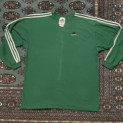 Adidas Long Sleeve T Shirt Men’s L Green Classic White Arm 3 Stripes 90s Vintage • $24.99