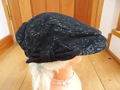 £12.99 • Buy Monsoon Accessorize Black Grey Wool X Lace Bow Baker Boy Converts  Flat Cap Hat