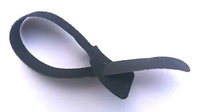 Reusable 20mm X 200mm Cable Ties Black Double Sided Straps Hook Loop Strapping • £2.99