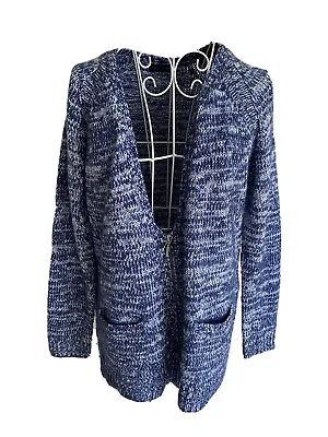 M&S Women’s Zip Cardigan Size 8 Denim Blue Mix With Pockets Long Sleeved • £13.46