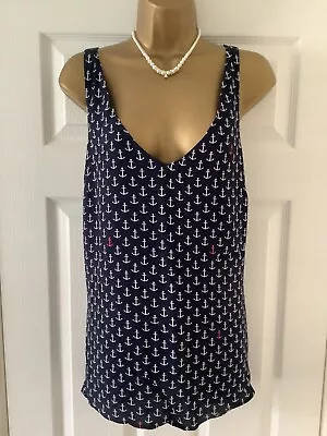 £12.99 • Buy Joules Top T-shirt Athletic Sun Tunic Navy Lined White Anchors Size 14 40” Bnwot