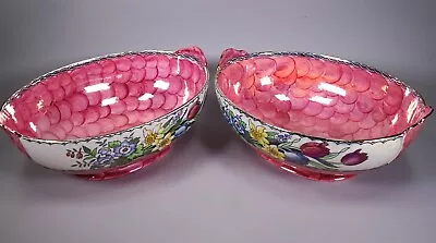 2x Vintage Maling Fruit Bowls Pink Lustre Foral Design • £25