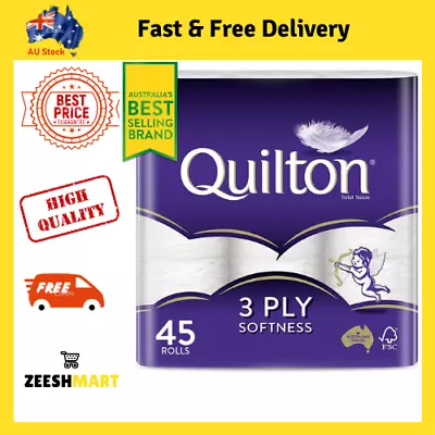 Toilet Paper 45 Rolls Quilton 3 Ply White Soft Tissue Bulk • $32