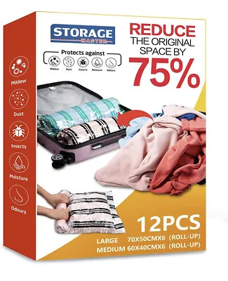 £33.60 • Buy 12 Strong Roll Up Compression Vacuum Storage Space Saving Saver Bags Travel £49