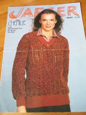 Ladies V Neck Chenille DK 32-38  Jaeger 4843 Knitting Pattern • £1