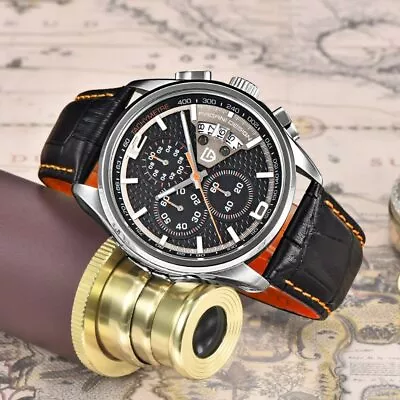 PAGANI DESIGN Mens Luxury Chronograph Military Watch Leather Band Quartz Watches • $40.83