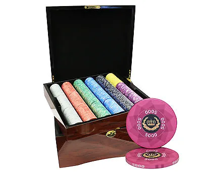 MRC POKER 750pcs LAUREL CROWN CERAMIC POKER CHIPS SET HIGH GLOSS WOOD CASE • £424.24