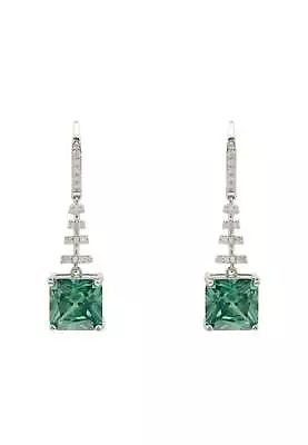 Spiral Square Crystal Drop Earrings Emerald Green Silver • $400.28